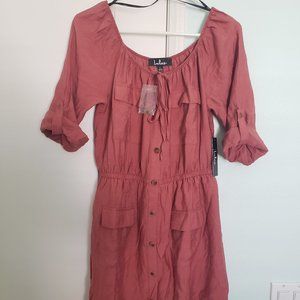 Lulus Dark Coral Off Shoulder Button Dress Size L